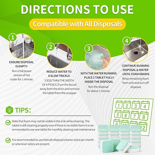 Miniatura 4 de NATRUTH Limpiador de eliminación de basura desodorizante, paquete de 24 unidades  Fregadero y triturador de espuma de manzana fresca, tableta de