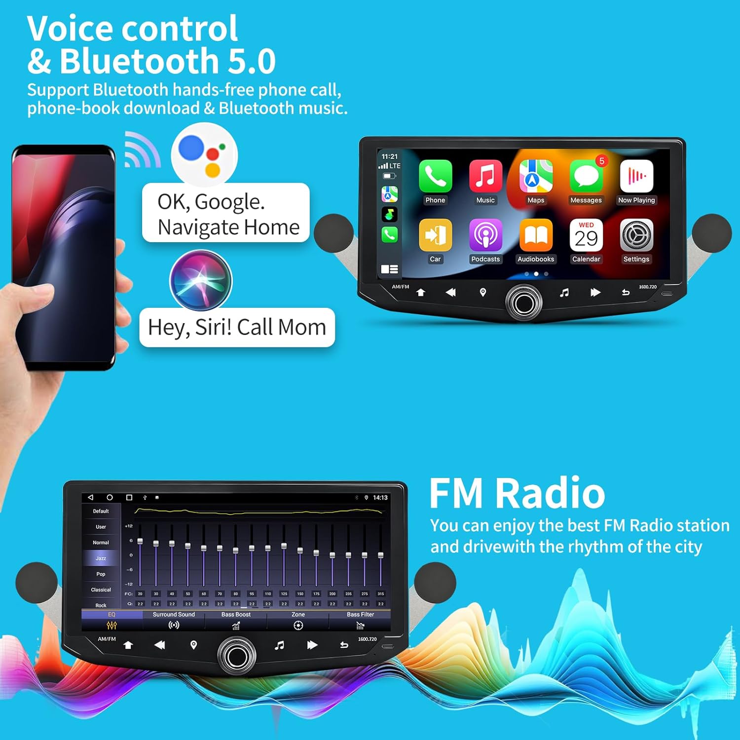 4Core 64G Car Radio Stereo for Jeep Wrangler JK 2007-2018 Upgrade 10.88 Inch Touch Screen with CarPlay Android Auto Wrangler JK Radio Upgrade Support GPS Navigation SWC Backup Camera