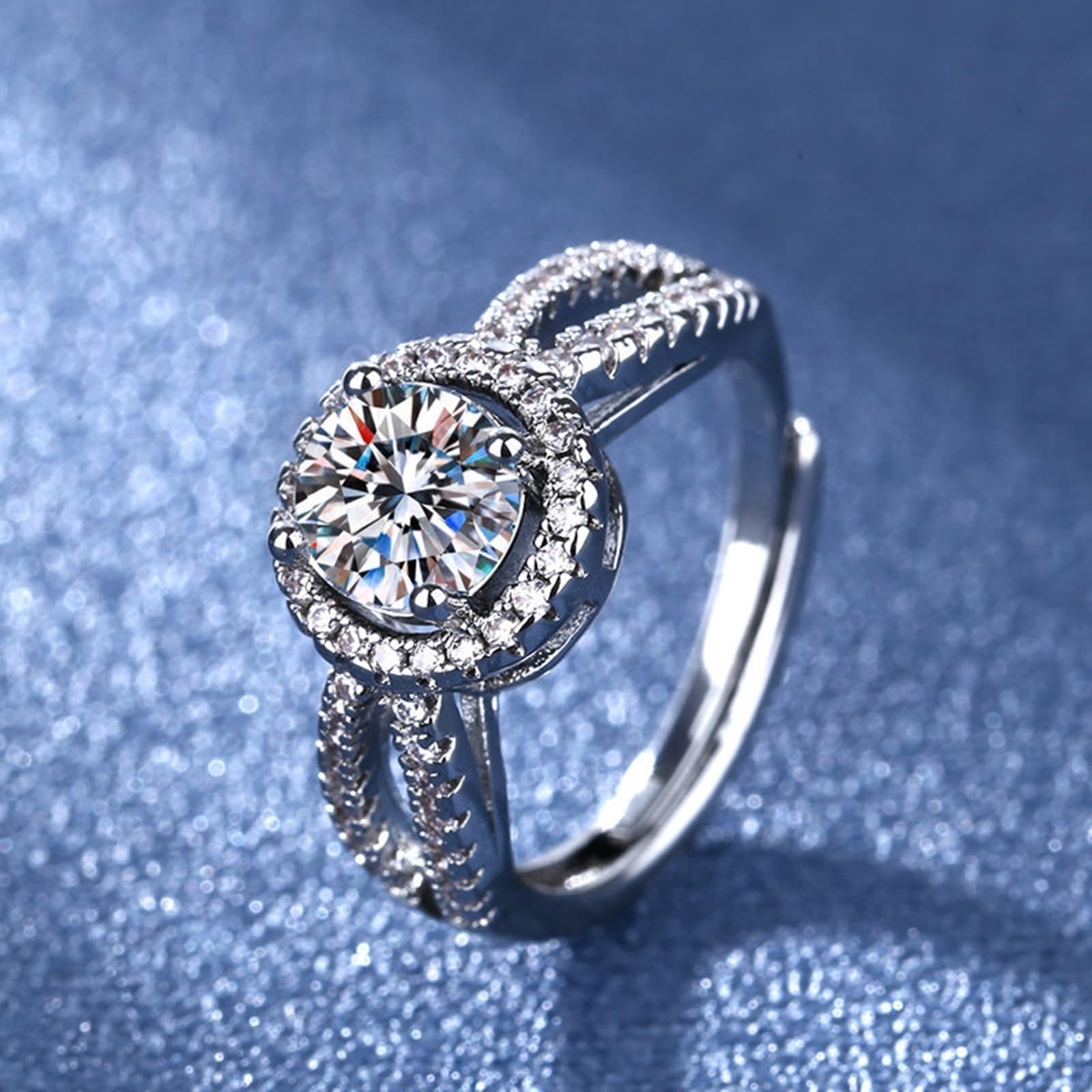 Obrączka ślubna białe złoto pierścionki dla kobiet 18K diament laboratoryjny okrągły z cyrkonią rozmiar H 1/2 moda dla żony biżuteria świąteczna