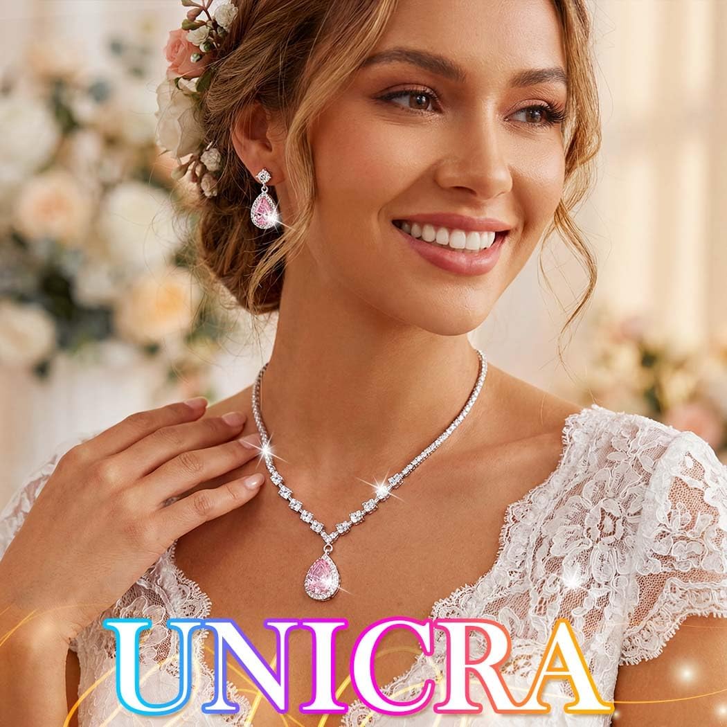 Unicra Bride Crystal Necklace Earrings Set Bridal Wedding Jewelry Sets Rhinestone Choker Necklace Prom Costume Jewelry Set for Women and Brides image 4