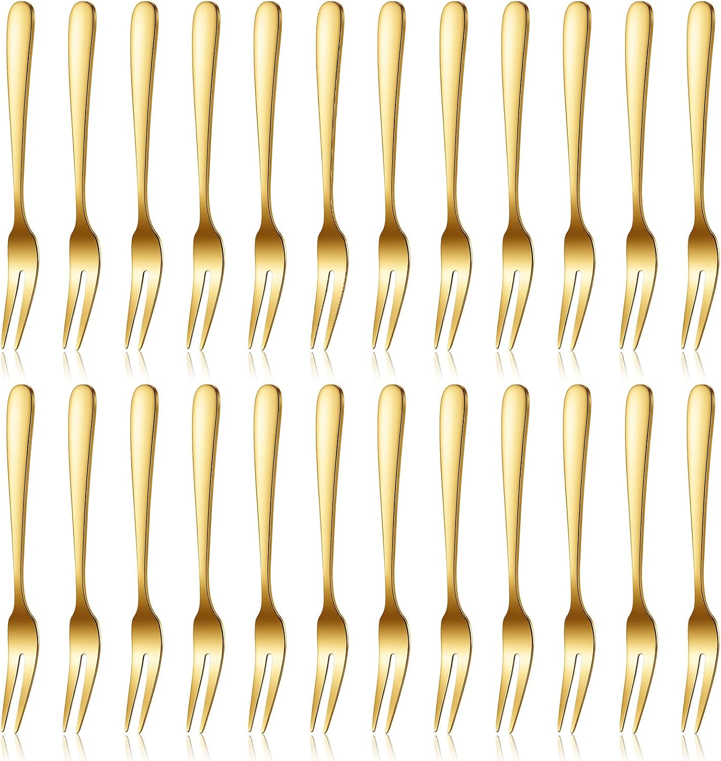24 Pcs Stainless Steel Forks, 5.3 Inch Gold Fruit Forks, Reusable 2 Prong Mini Fork for Dessert, Mini Cocktail Appetizer Fork for Party Travel Dishwasher Safe