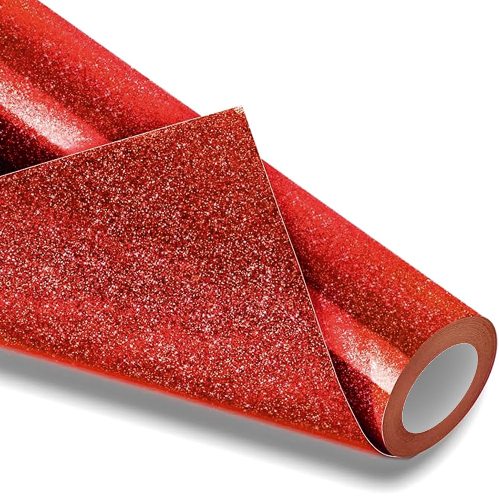 Creatorally Solid Glitter Heat Transfer Vinyl Roll – 12" x 5ft Red HTV Iron On Vinyl for DIY T-Shirts, Bags, Clothing, Shoes, Fabrics, Craft Projects
