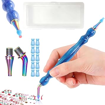 Vacuum Diamond Painting Pen, with Screw Metal Tip Placers, 8Pcs Suction Up Silicone Pen Tips, No Wax & No Power Needed, Wireless Drill Bead Dot Pens, Ergonomic Diamond Art Pen Kit for Adults Blue