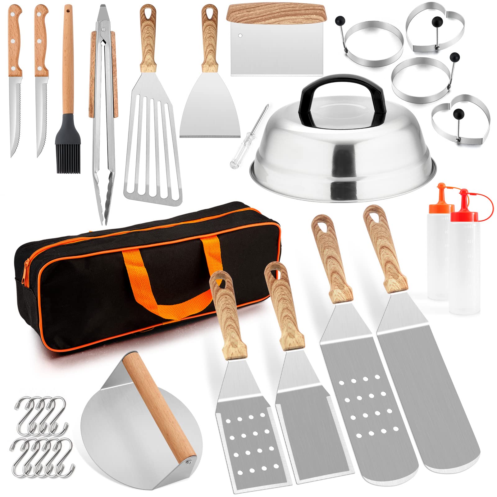20Pcs Griddle Accessories, HaSteeL Stainless Steel Teppanyaki Spatula Set for Flat Top, Heavy Duty Metal Griddle Tools Melting Dome for Outdoor Barbecue Camping Cooking, Heat Proof Easy to Clean