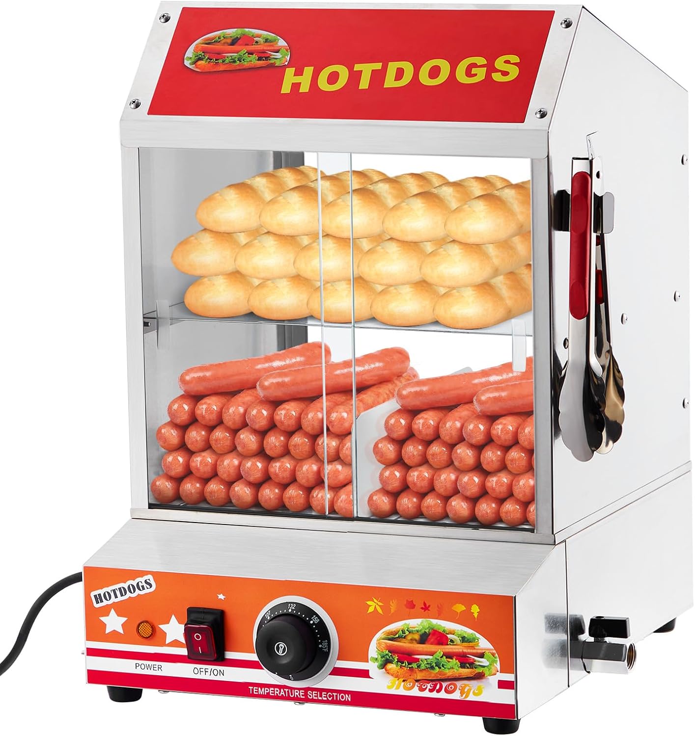 Hot Dog Steamer - 27L Capacity, 4 Compartments, Durable & Secure Heavy-Duty Construction, Thoughtfully Designed Features, Stainless Construction & Acrylic Panel