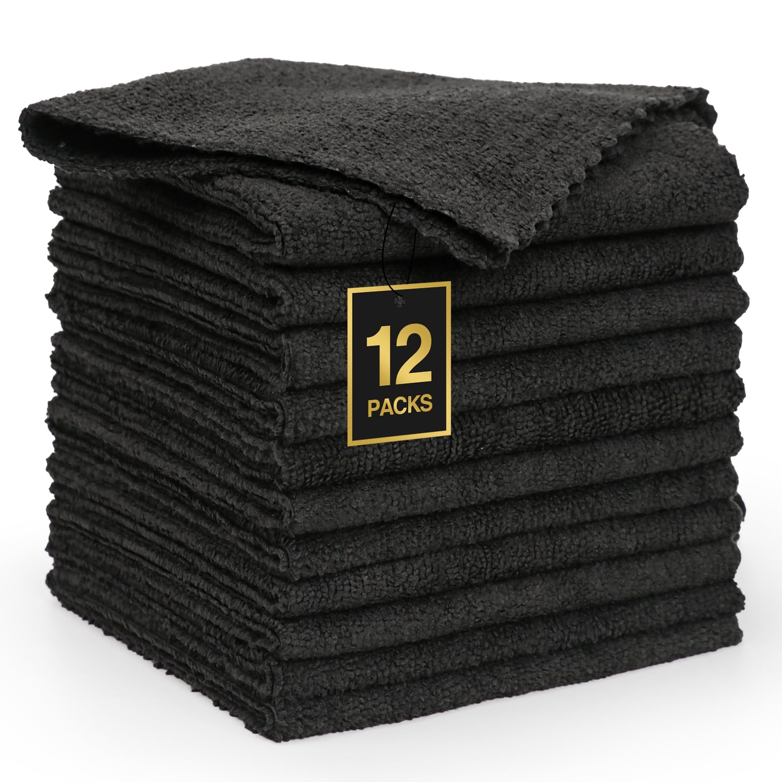 Microfiber Cleaning Cloths 16" x 16" 12 Pack Lint Free Non-Abrasive Dusting Cloth Ultra Absorbent Washable and Reusable Rags Cars Kitchens Homes (1, Black?12 Pack 16 * 16?)