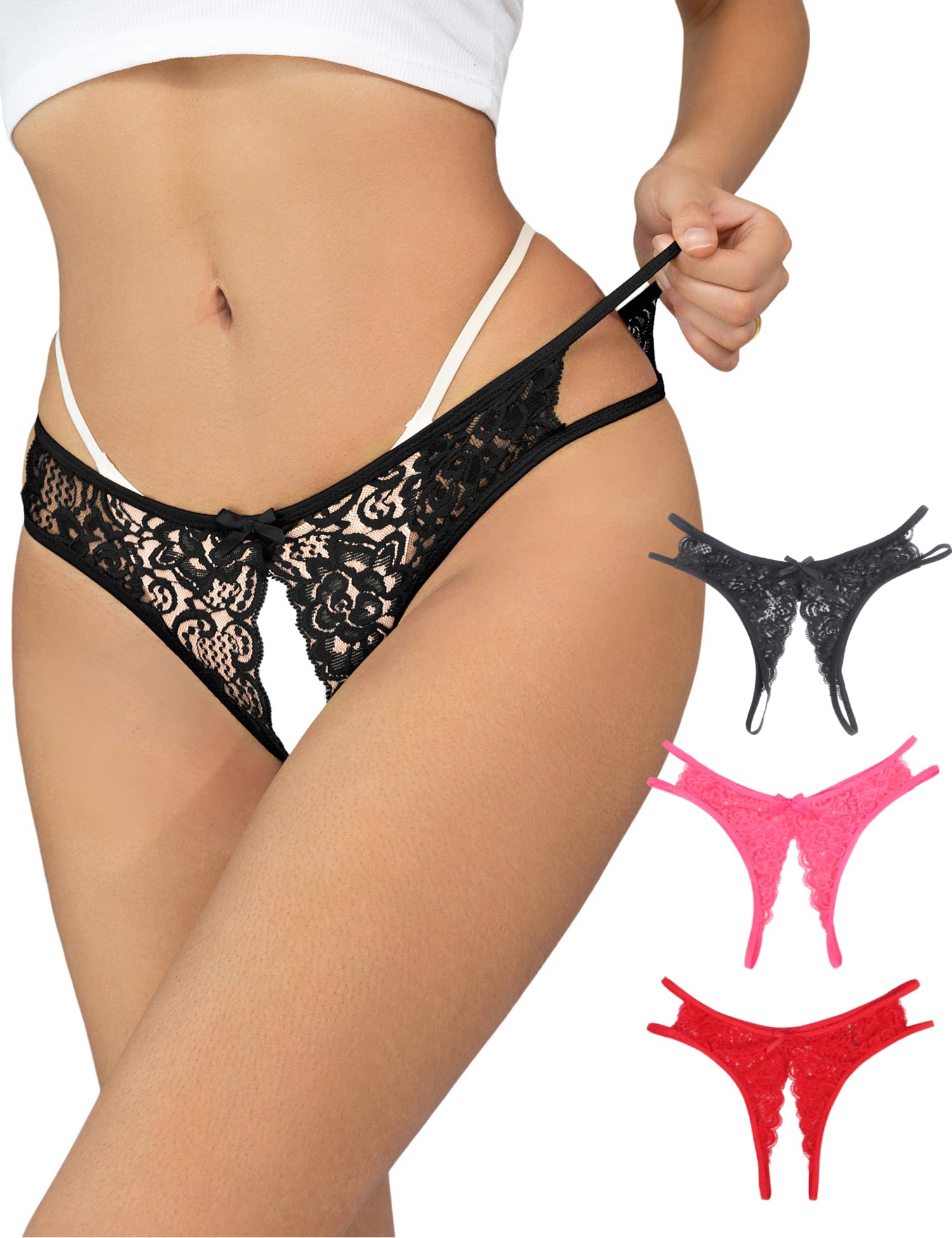 ohmydearWomen's Lace G-Strings Micro Thongs Cut Out Sexy Panties Sheer Knickers Plus Size Tanga Briefs Ladies Underwear, Size 10-18