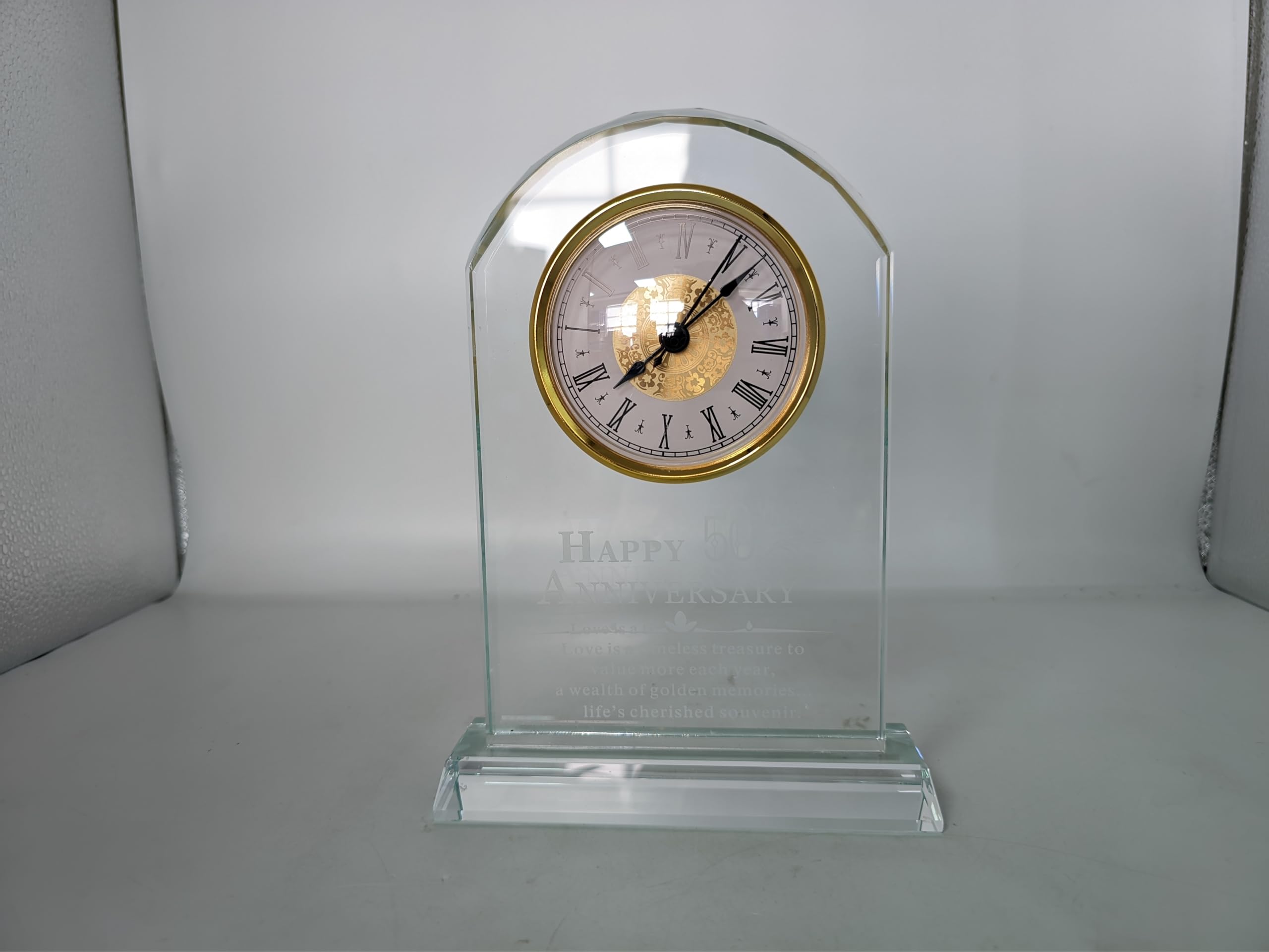 Orologio da scrivania in cristallo al quarzo per 50° anniversario di matrimonio, regalo per genitori, decorazione per la cerimonia d'oro