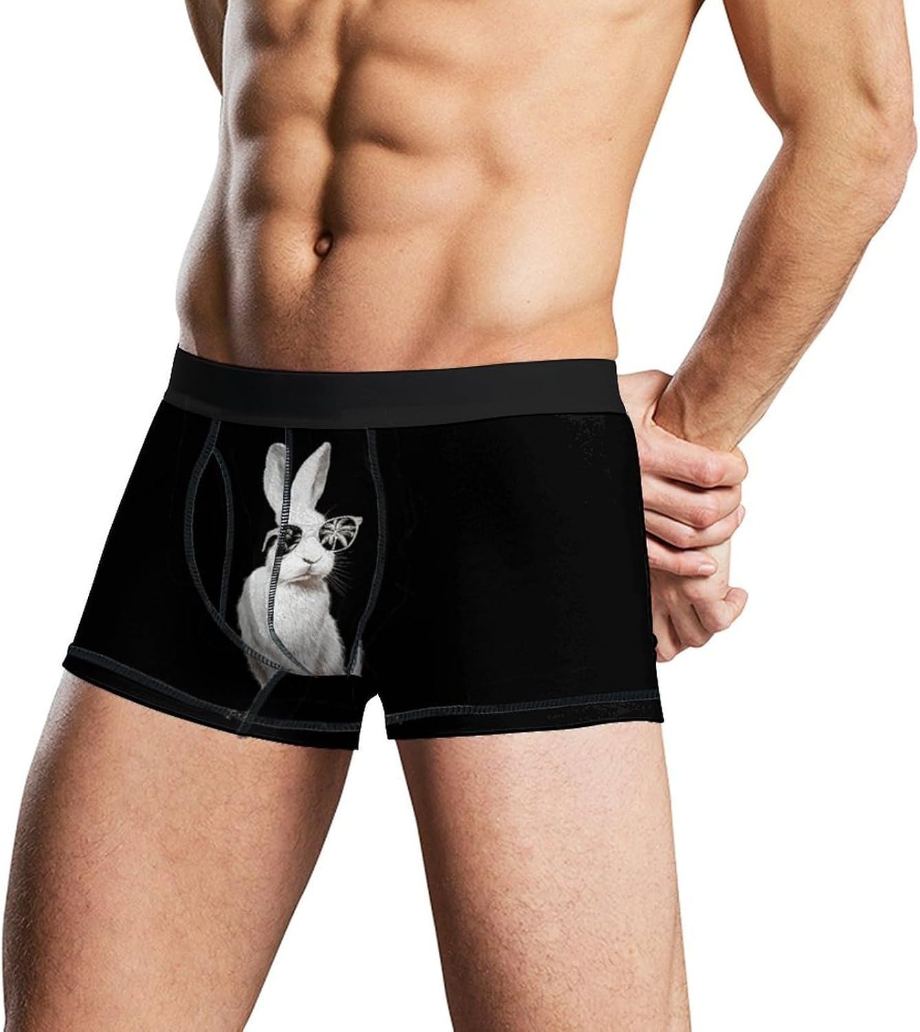 Rabbit with Palm Tree Glasses Novelty Men's Boxer Briefs Soft Breathable Underpants Trunks Stretch Underwear