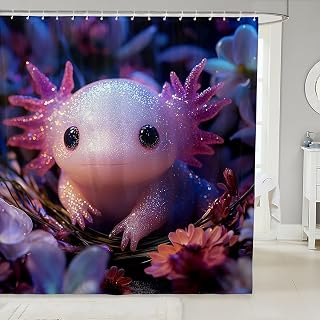 Erosebridal 3D Salamander Shower Curtain 72x72, Cute Axolotl Wildlife Waterproof Bathroom Curtain for Kids Boys Girls, Mexico Animal Bath Curtain with Hooks, Sea Animals Reptile Shower Curtain Sets