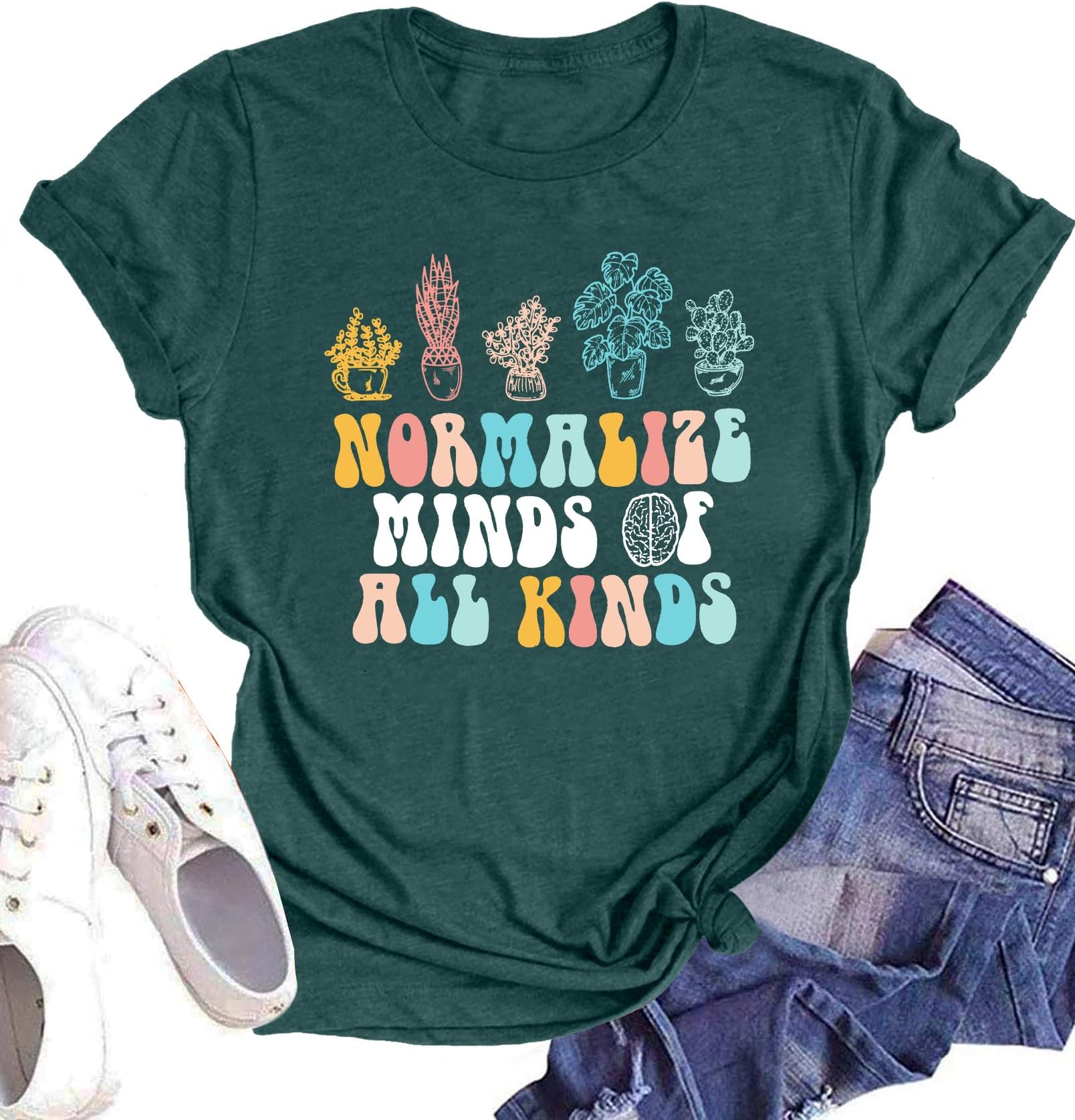 LHBNKMental Health Shirts Women Normalize Mind of All Kinds Tshirt Autism Awareness Inspirational Tops Shirt