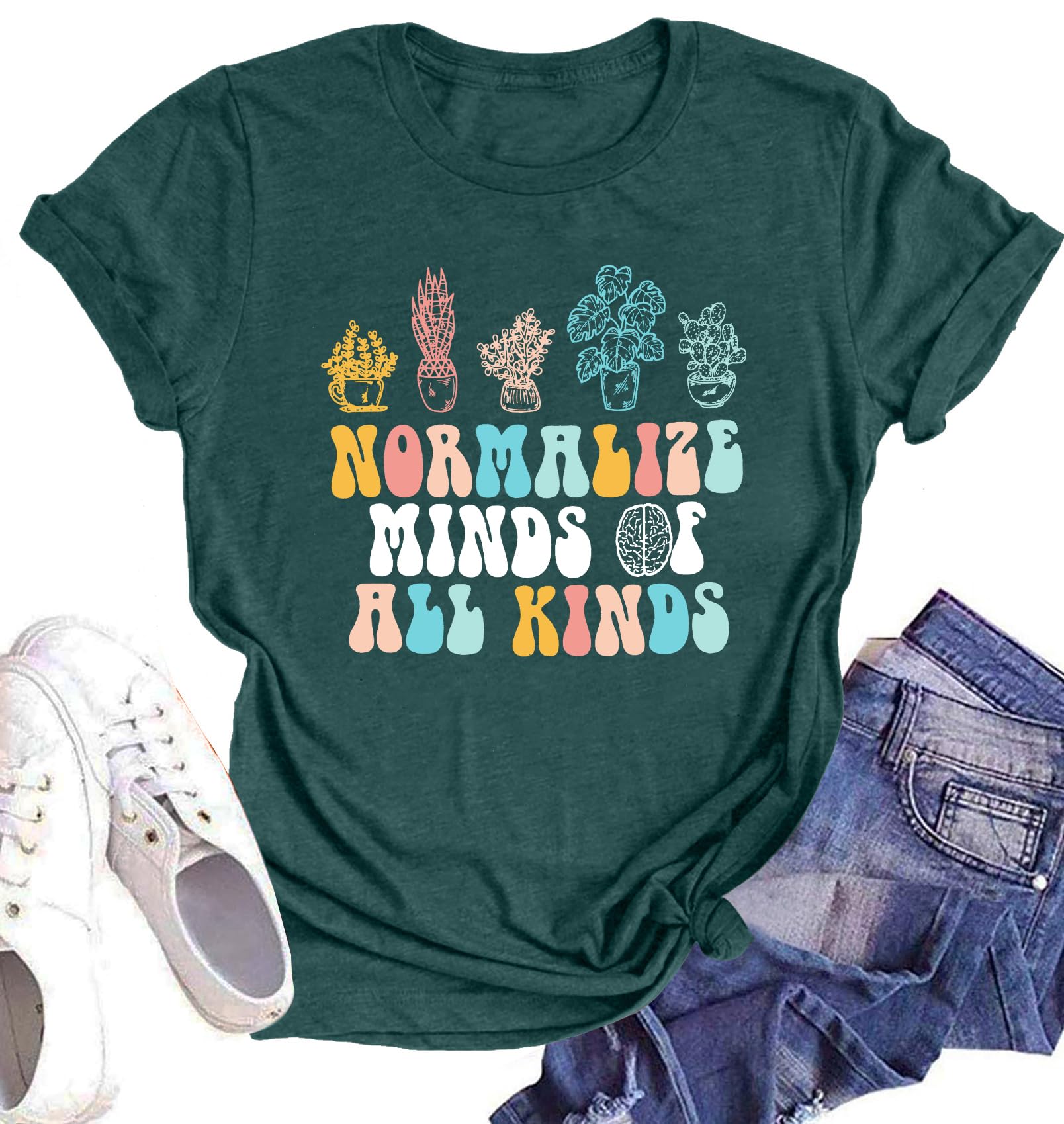 LHBNKMental Health Shirts Women Normalize Mind of All Kinds Tshirt Autism Awareness Inspirational Tops Shirt