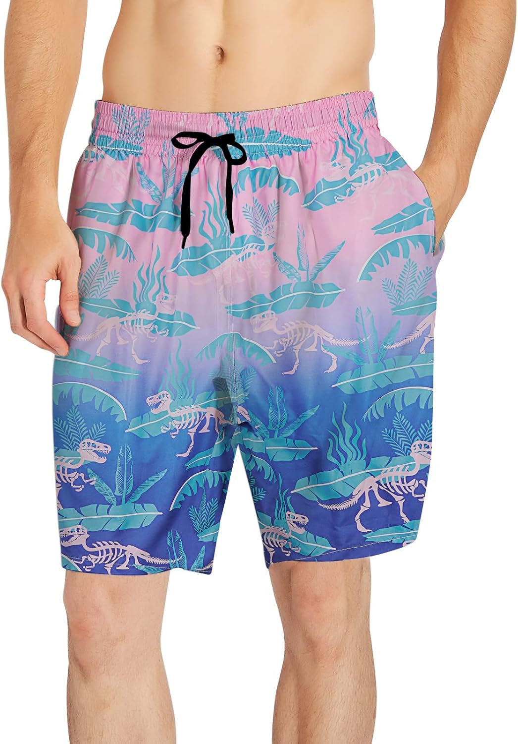 Fanient Mens Swim Trunks 3D Print Boardshorts Quick Dry Swimsuit Summer Beach Short Bathing Suits Swimwear with Pockets Medium 3 Dinosaur Fossil