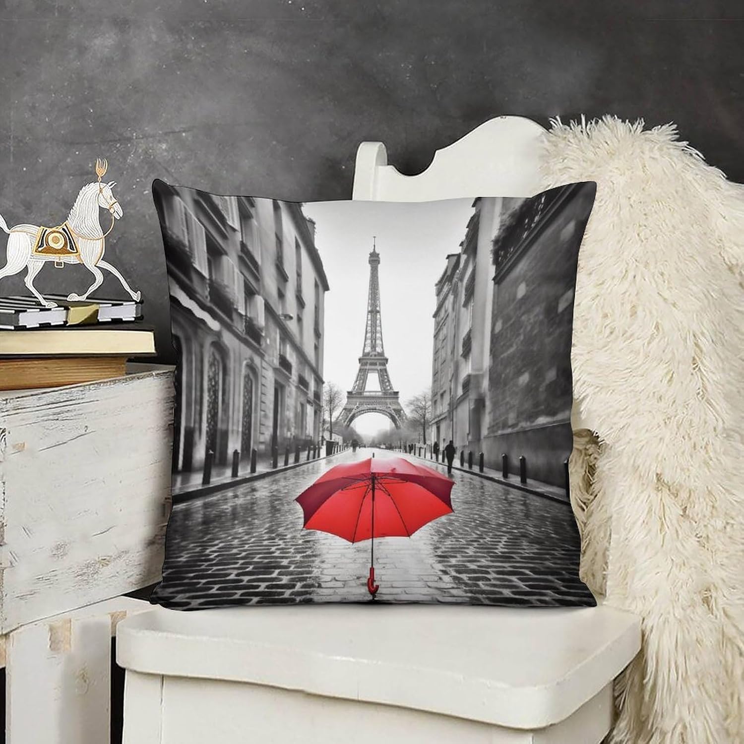 Plush Pillow Covers 26x26 Decorative Eiffel Tower Paris Red Umbrella Throw Pillow Cases with Hidden Zipper Double-Sided Wrinkle Resistant Cushion Cover for Couch Sofa Bedroom Living Room Outdoor P
