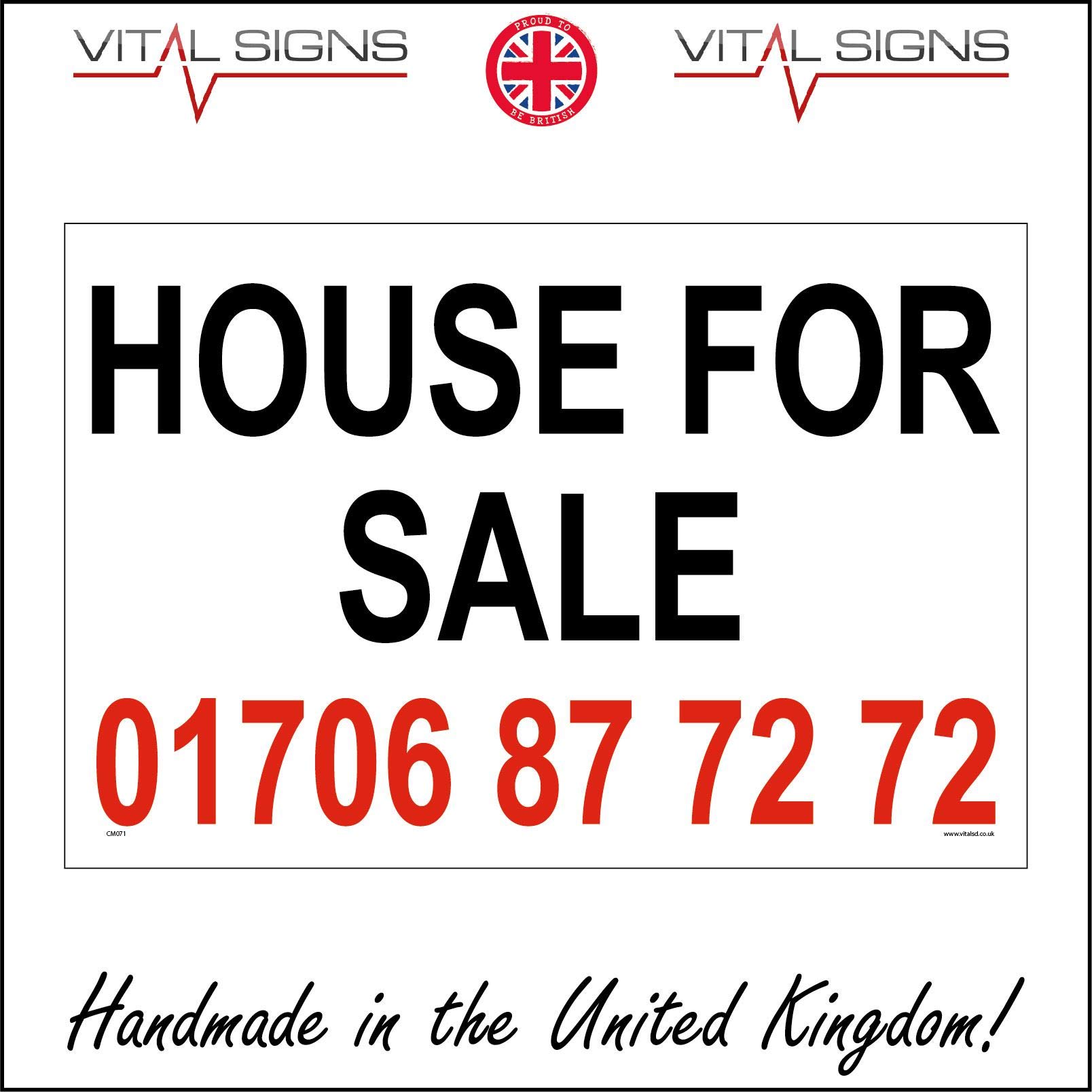 PWDirect CM071 House For Sale Telephone Tel Number Call Property Board Flat To Let Sign 150mm x 100mm 10mm Extra Heavy Duty Foamex Foamboard