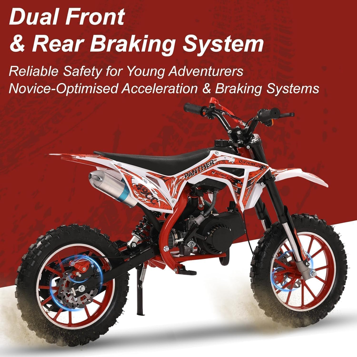 50cc Mini Dirt Bike for Kids & Adults, 2-Stroke Gas Dirtbike with Off-Road Tires Dual Disc Brakes Shock Absorption, 40 KM/H Pocket Rocket Motor Bike, Pocket Motocross Motorcycle for Kids 4-15 Ages Red
