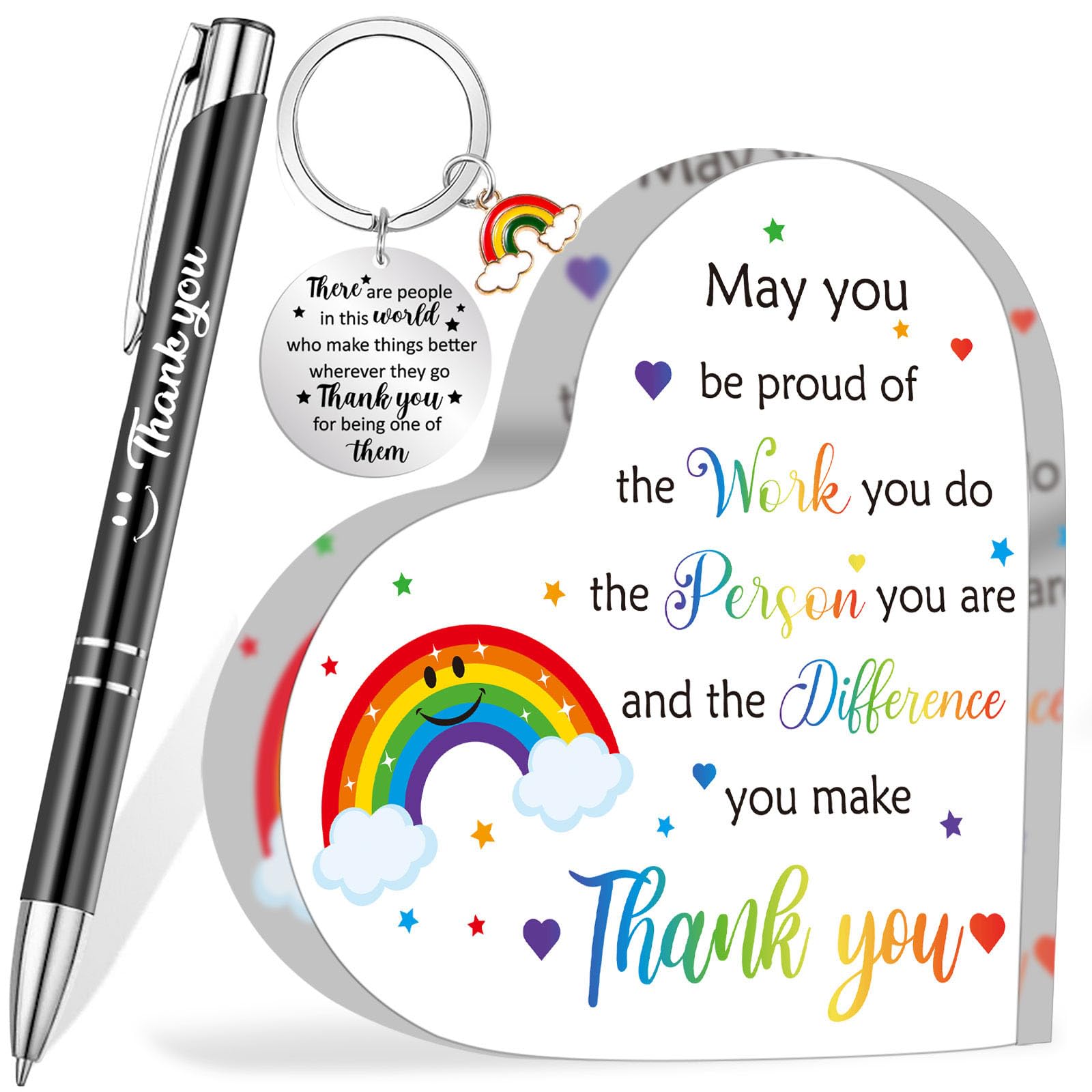 HOWAF Thank You Gift, Leaving Gifts for Colleagues Thank You Heart Shaped Acrylic Plaque Keyring, Thank You Ballpoint Pens for Teacher Gifts, Colleague Leaving Gifts, Retirement Gifts for Women Men