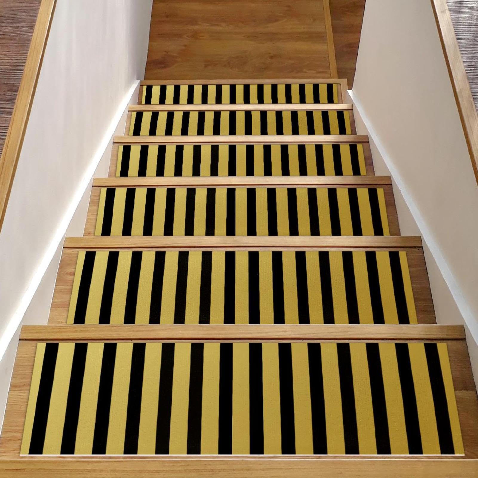 Alfombras antideslizantes para peldaños de madera de 30 x 8 pulgadas de rayas amarillas
