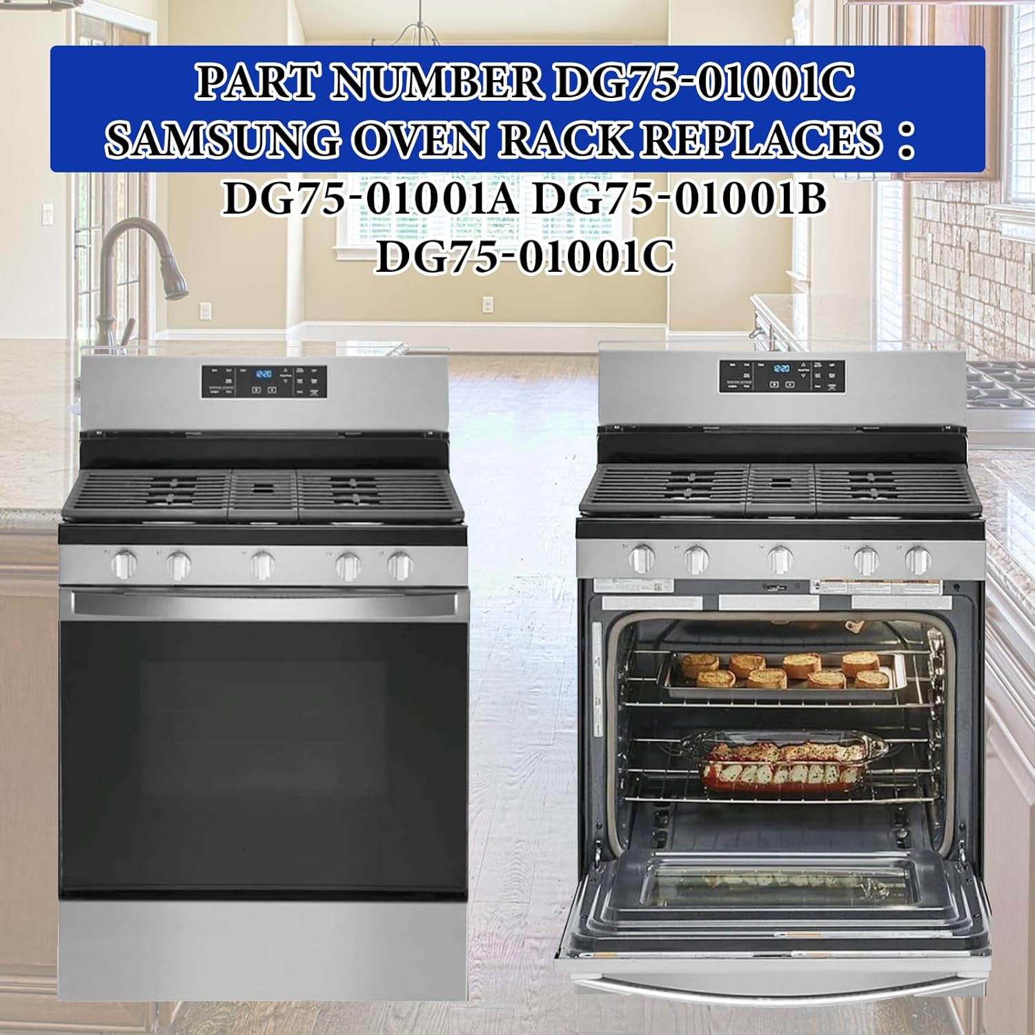 For Samsung Range Stove Oven Rack-Flat DG75-01001C DG75-01001A DG75-01001B Compatible with Samsung oven parts DG75-01001D AP5671425, 3436922, PS7321783,NE63A6511SS Rack Stove