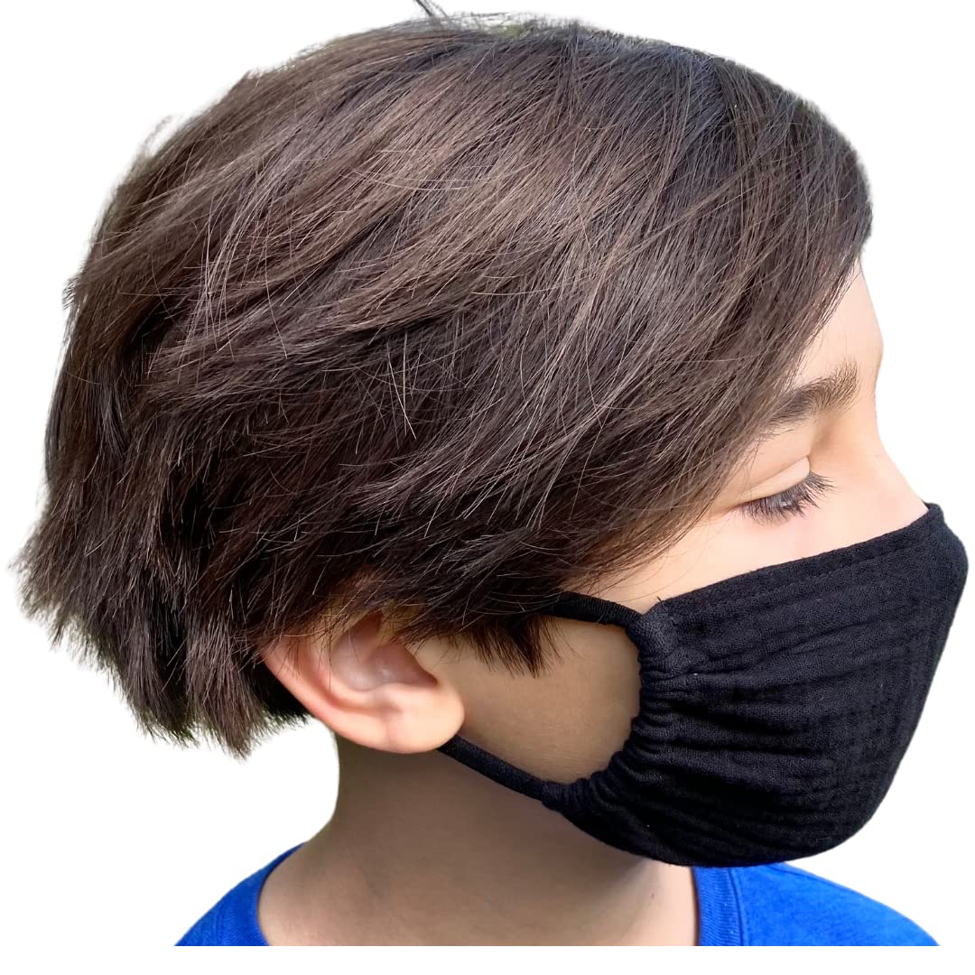Adult Face Mask, Breathable, Single Layer, Cotton, Lightweight, Adjustable, Reversible, School Mask, Travel Mask (5x7 Black)