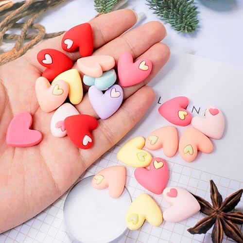 Miniatura 4 de Honbay 42 dijes de resina con parte trasera plana de corazón de amor, adornos de resina con forma de corazón, lindos adornos de resina, cabujones de