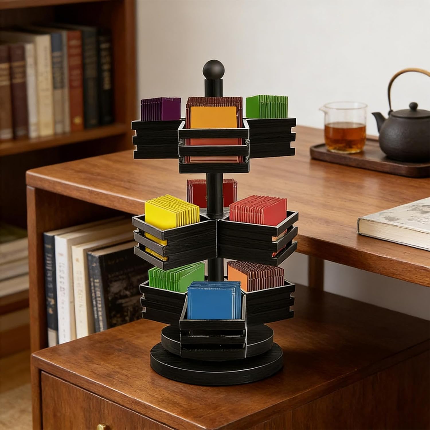 Tea Bag Organizer – Rotating 3 Levels for Storing Tea Envelopes, Pot Holder for Kitchen | for Pantry Home Coffee Office Countertop Counter Bar