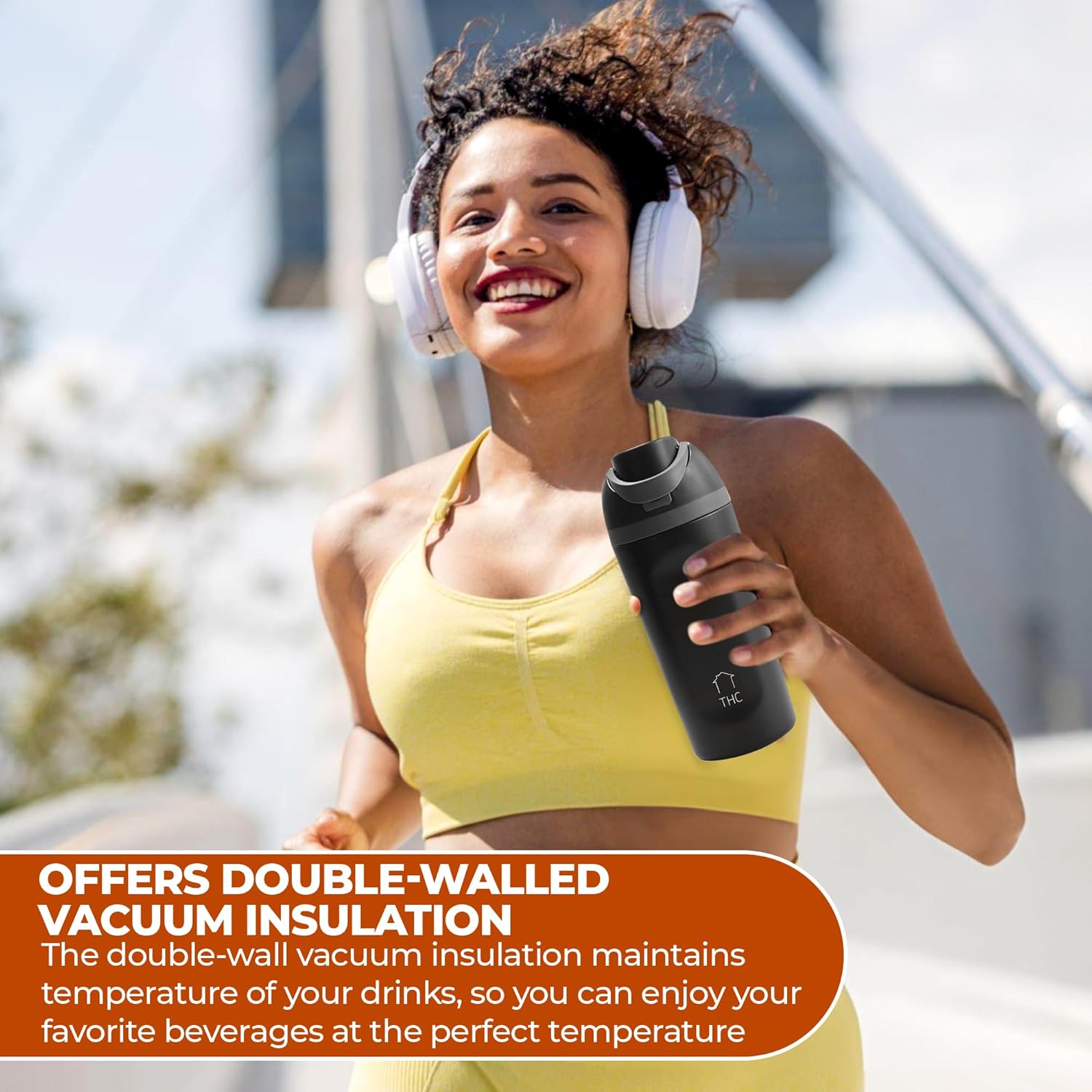 The HomeFlow Co.'s 20oz Stainless Steel Water Bottle with Straw | Double Walled & Vacuum Insulated | BPA-Free, Lightweight, Leak Proof Locking Lid for Travel & Sports (Black & Grey) - Image 5