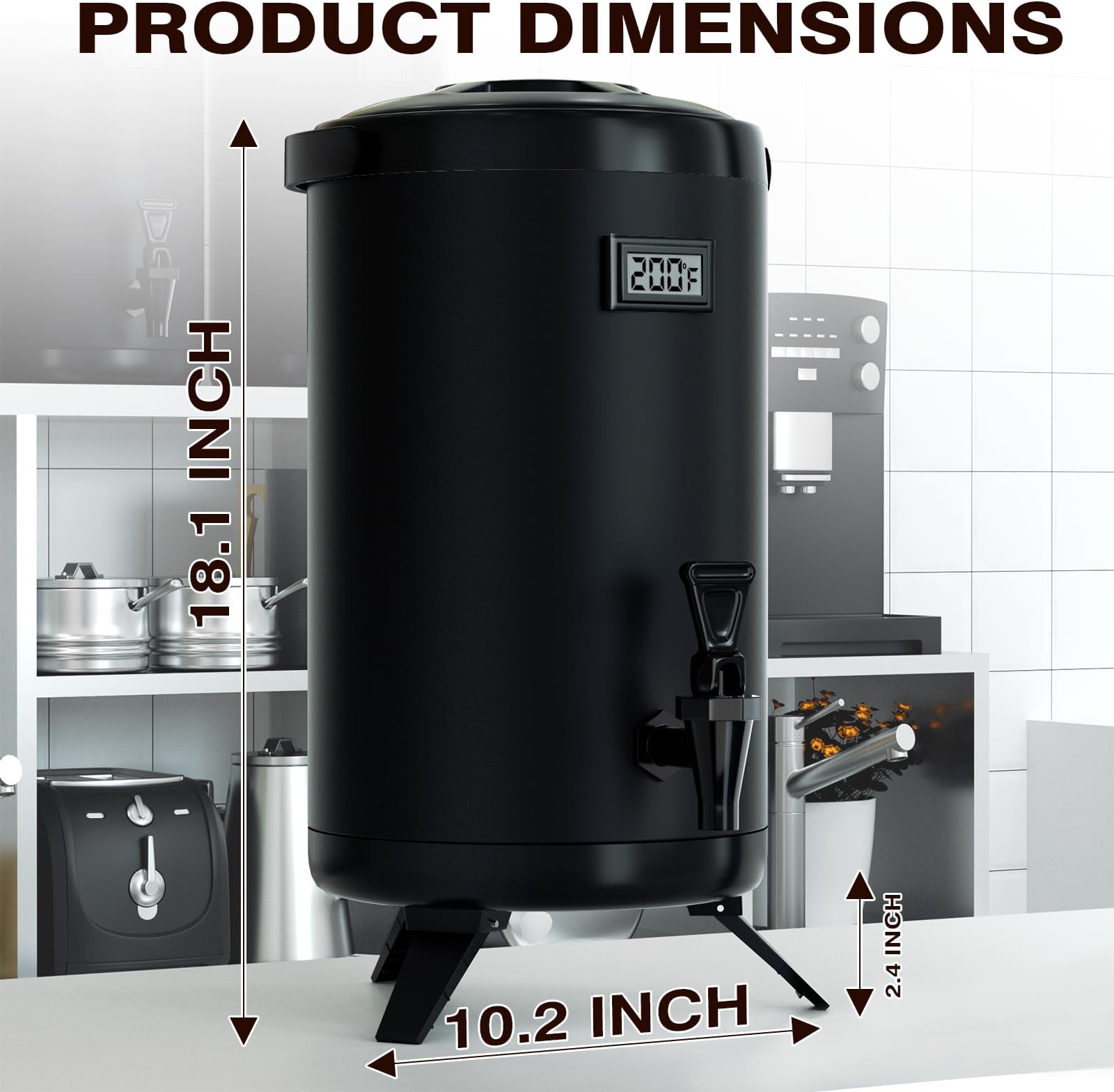 Insulated Beverage Dispenser-75 Cup Hot Drink Beverage for Catering-Stainless Steel Hot Beverage Dispenser 12 L/3.2 Gallon Hot Coffee Dispenser with Spigot for Hot tea, Water,Juice (black)