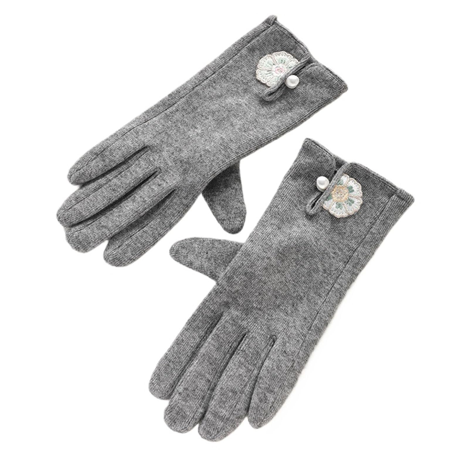 Women's Embroidered Knitted Gloves, Winter Touchscreen Warm Gloves, Thick Thermal Knit Glove for Cold Weather
