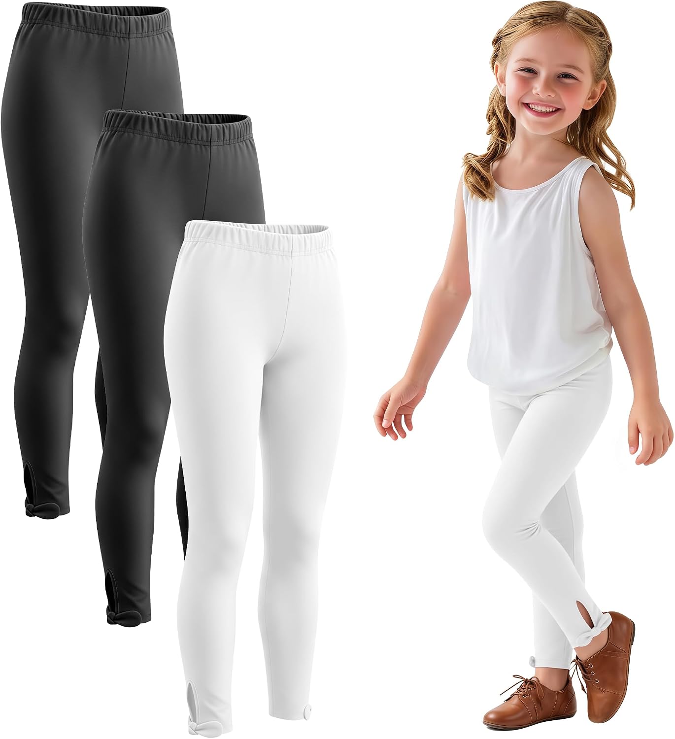 3 Pack Toddler Girls Cotton Leggings Bow Tight Pants