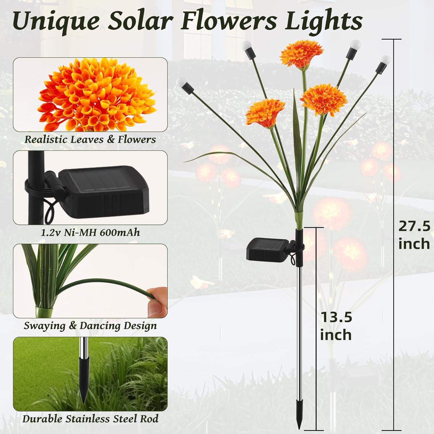 ZENFLORAL'S 6 Pack Solar Garden Lights with Flower and Firefly Decor, Waterproof LED Solar Flowers Outdoor,2 Mode Light for Garden,Patio,Yard,Pathway,Decoration Gifts for Women Mother's Day