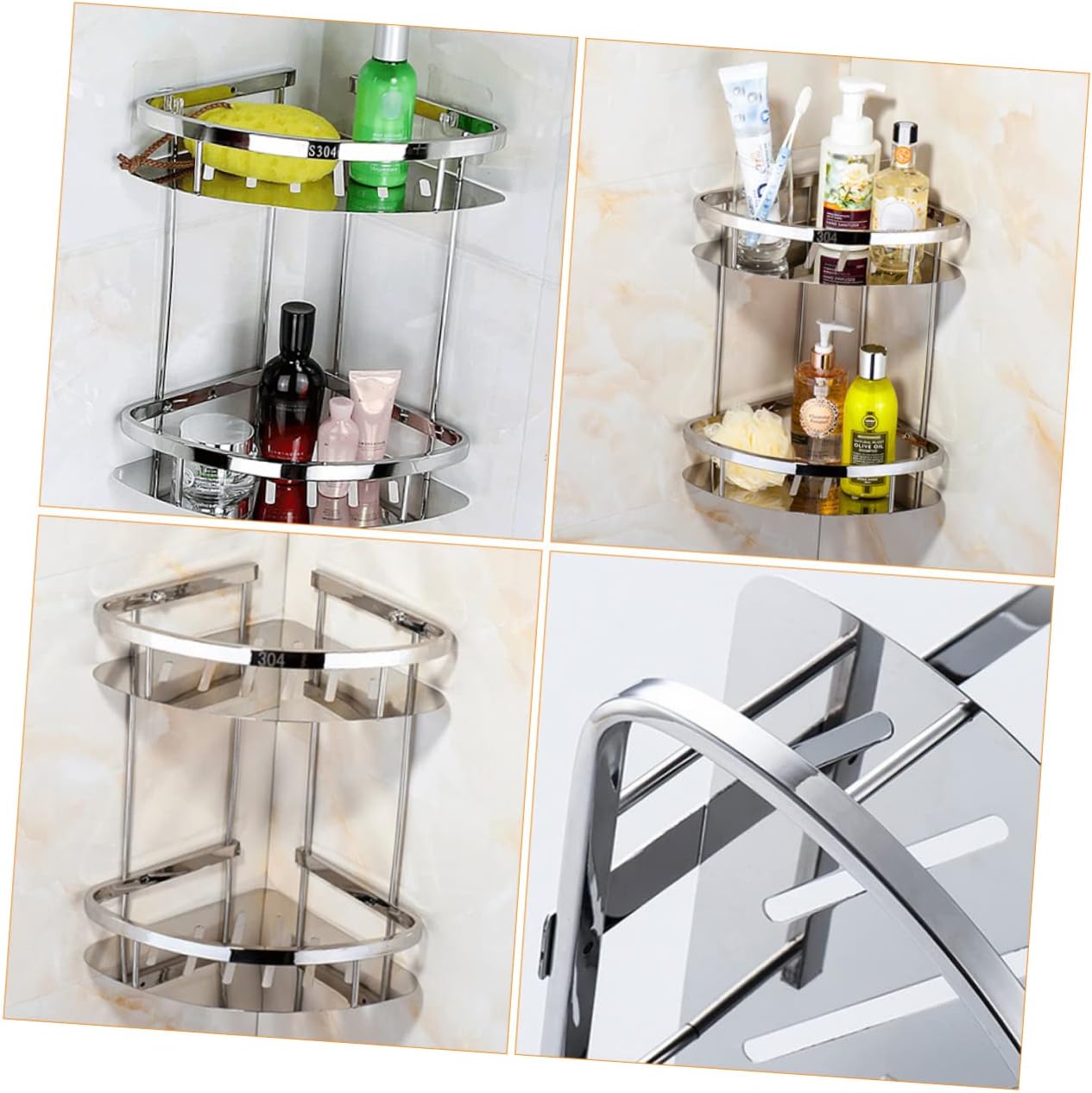 Double Layer Stainless Steel Corner Shelf Bathroom Storage Rack Design for Space Saving Organization Modern Minimalist Style for Tidy Countertops