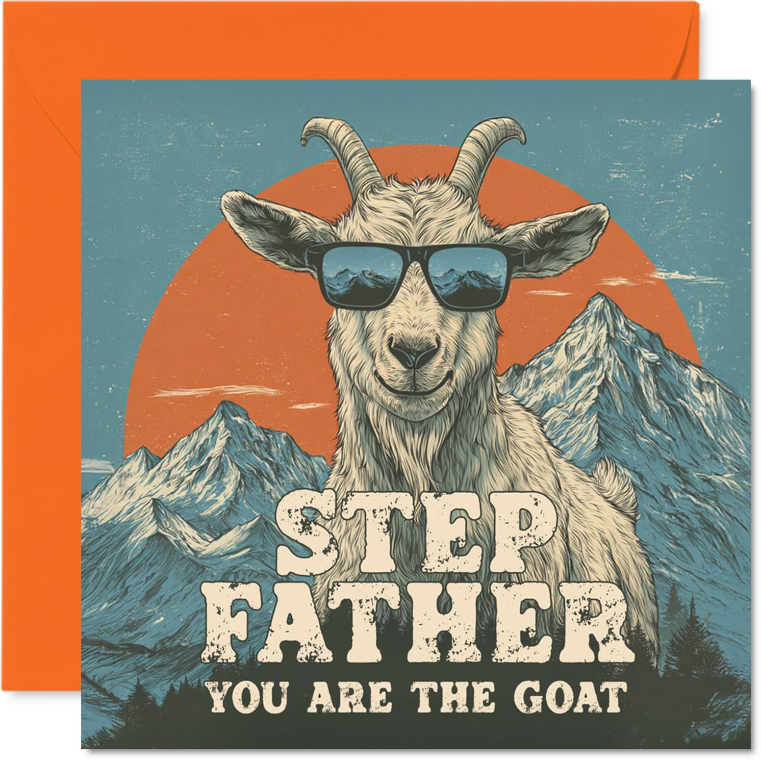 Step Father Birthday Card - You Are The Goat - Happy Birthday Card for Step Father from Son Daughter, 145mm Funny Animal Bday Greeting Cards