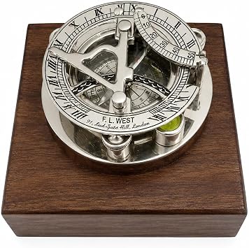 Vintage Marine West London Silver 2.5" Brass Sundial Compass Nautical Decor Big Triangle Sundial Compass Nautical Brass Compasses Marine Working Compasses with Wood