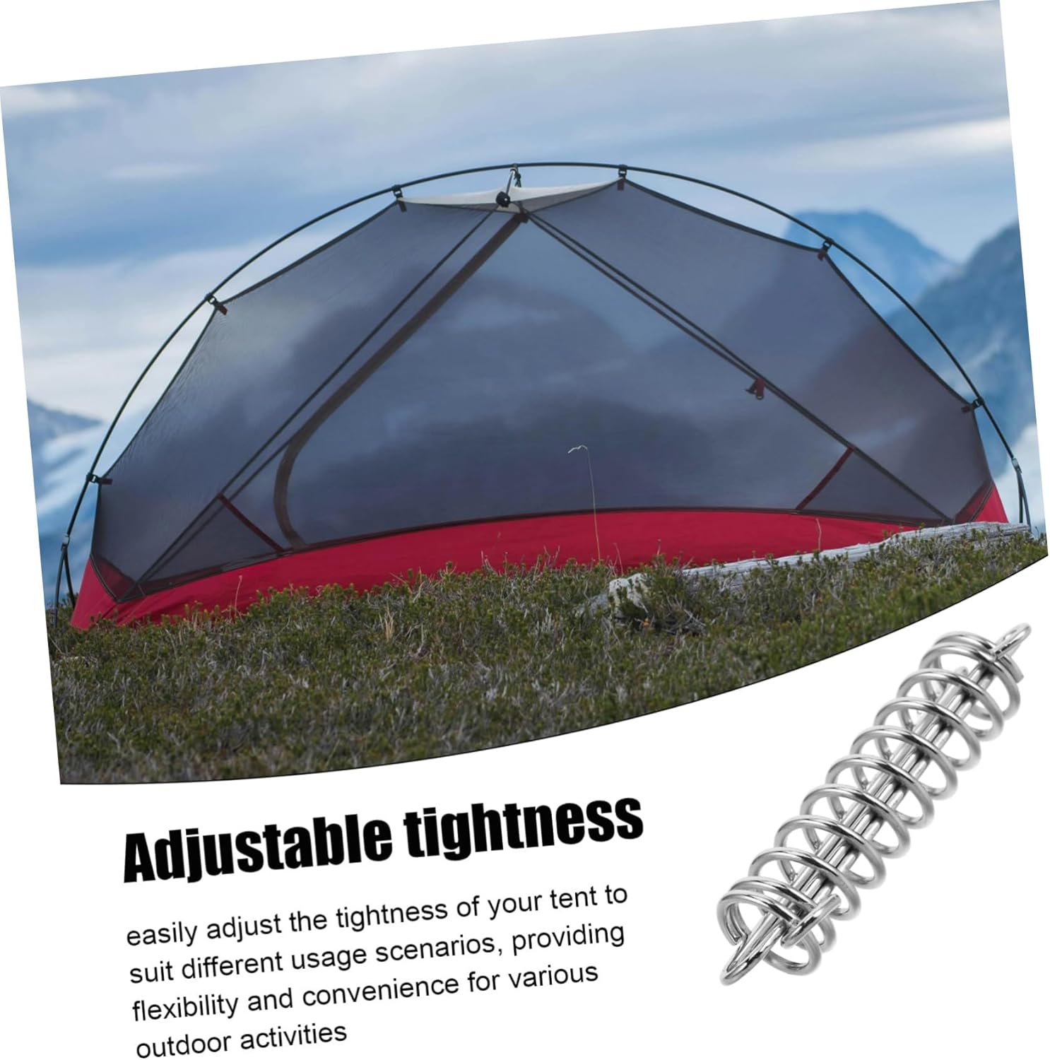 Tent with spring buckle showing adjustable tightness