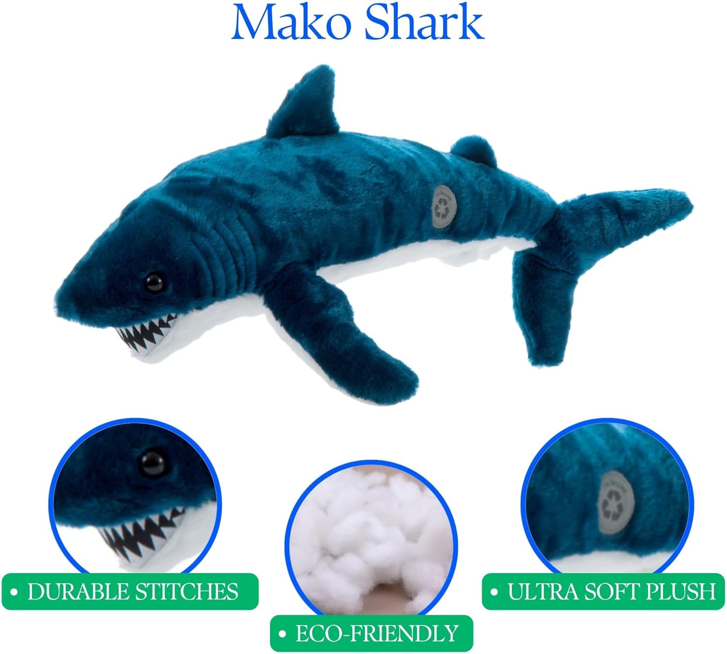 The Petting Zoo Mako Shark Stuffed Animal Plushie, Gifts for Kids, Wild Onez Ocean Animals, Shark Plush Toy 22 inches