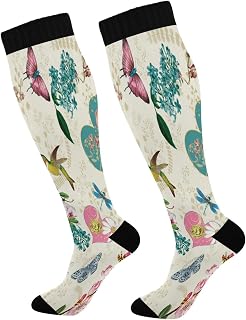 874 Crew Athletic Socks Retro Flower Bird Butterfly Crew Socks Breathable Running Socks Funny Walking Socks For Sports Travel Hiking 40cm