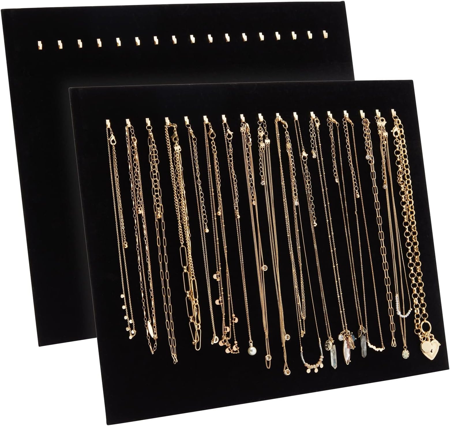 Necklace Organizer - 2-Pack 17 Hooks Velvet Necklace Board, Holder, Display Stand, Tray, for Bracelets, Chockers, Chains, Jewelry Storage, Show, Retail, Shop, Home, Black, 14.6 x 11.9 x 4.5 Inches