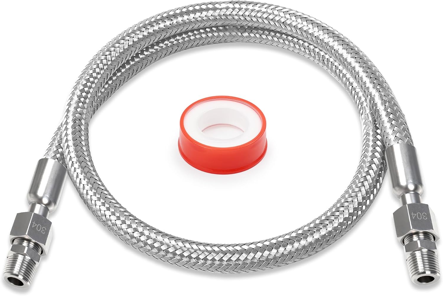 1/4" x 40" Air Compressor Jumper Hose – Corrugated Stainless Core, Braided Protective Sleeve, 870 PSI, 1/4" NPT Rotating Ends