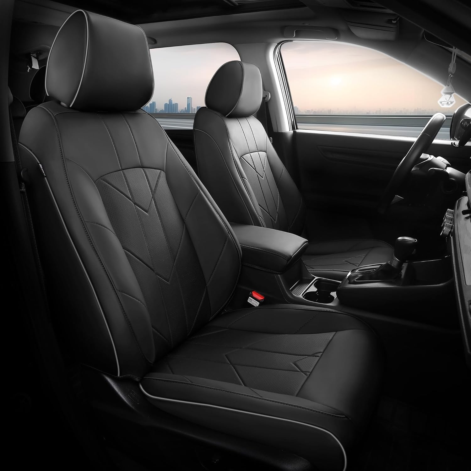 FREESOO HRV Seat Covers for Honda HRV LX 2016-2022 & HRV EXL、EX 2016-2018,Faux Leather Car Seat Cover Full Set Waterproof - Black