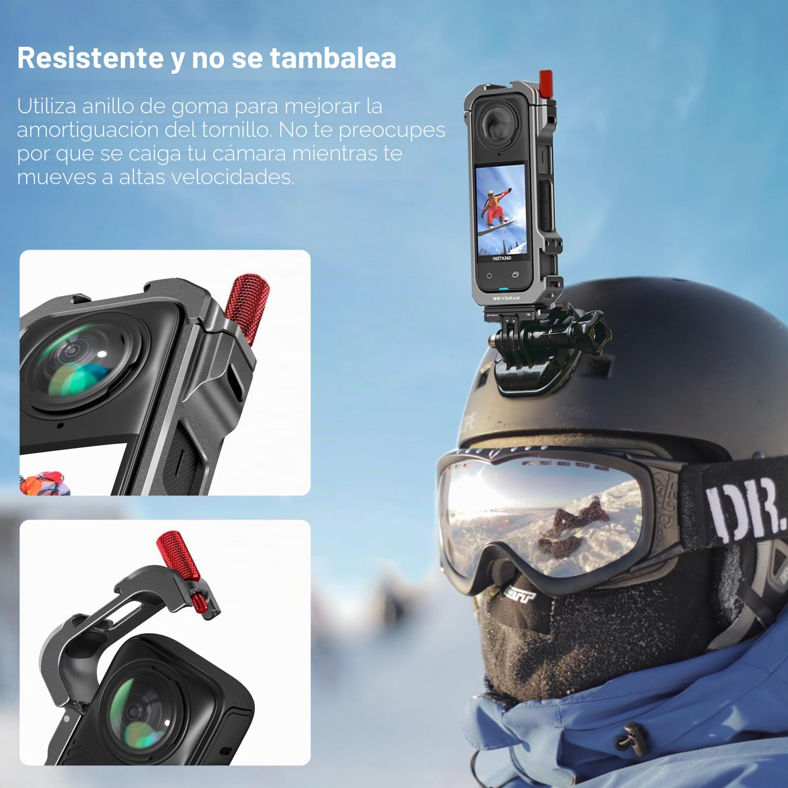 REYGEAK Para jaula Insta360 X4, marco de aluminio para Insta360 X4, soporte de base de cámara de liberación rápida con roscas de 1/4 pulgadas, funda protectora con cubierta de lente de silicona.