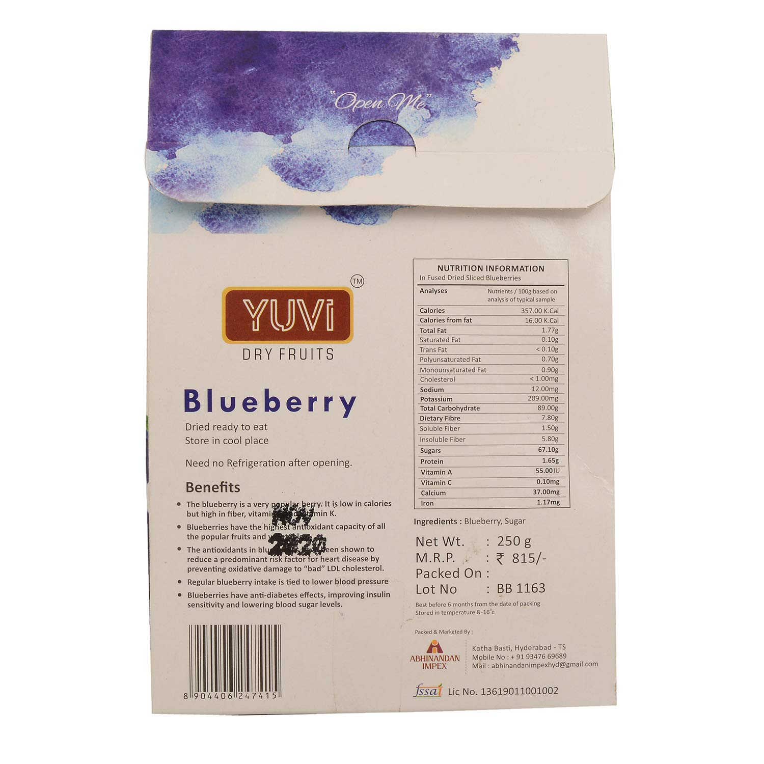 SAINIK'S Dry Fruit Mall - Start UR Day "Traditional Way" Yuvi's Dried Blueberries|Dried Fruit Blue Berry(Pack Of 1 X 250 Grams)250 Grams