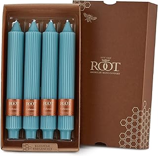 Root Candles 4-Count Unscented Dinner Candles Dripless Beeswax Enhanced Grecian Collenette Boxed Candle Set, 9-Inch, Skye