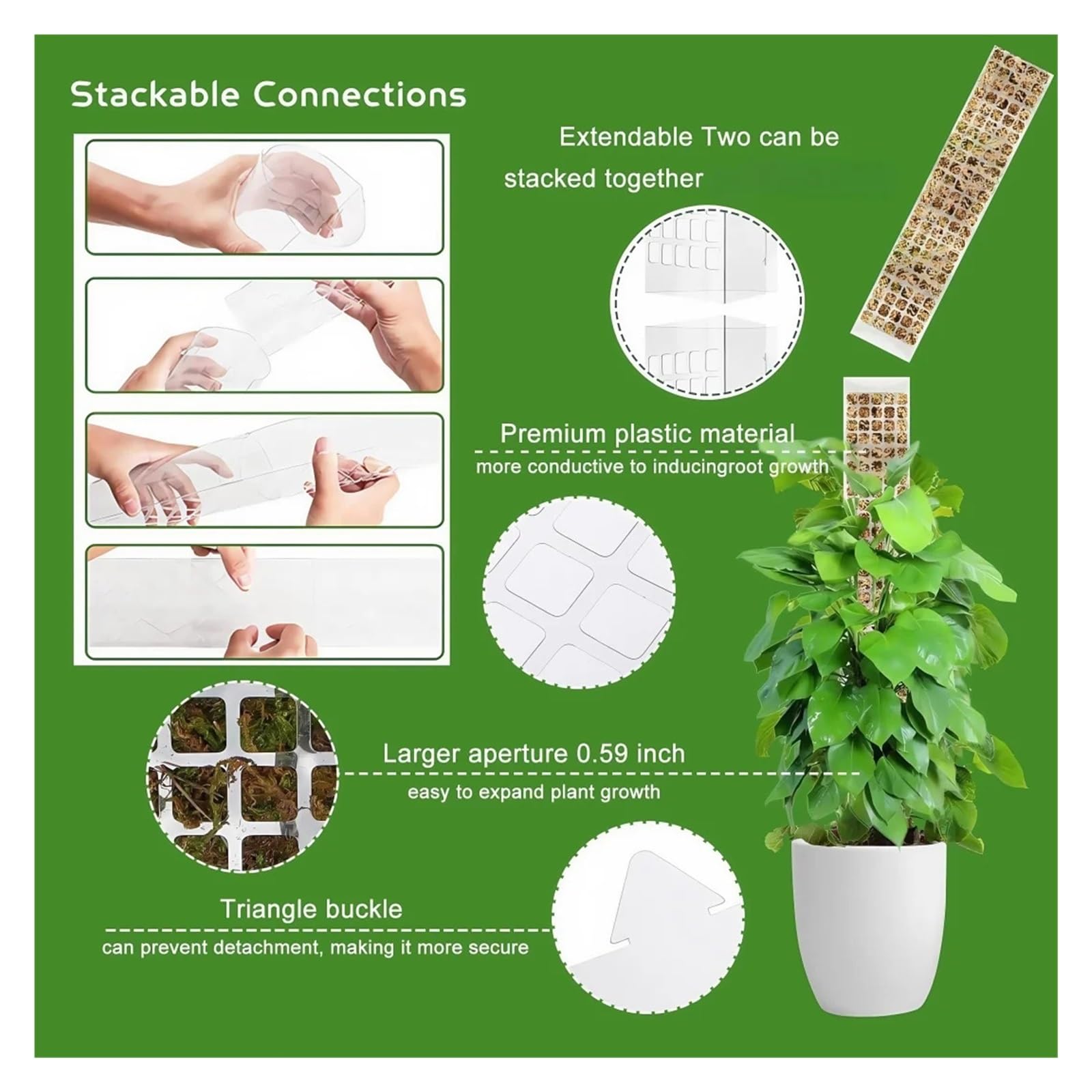 Tuteurs Pour Plantes Poteau en mousse 24/36/48 pouces for Monstera | Grands poteaux en forme de D, plantes grimpantes en Pot, mousse de sphaigne, piquet de croissance de jardin(48inch-4pack)