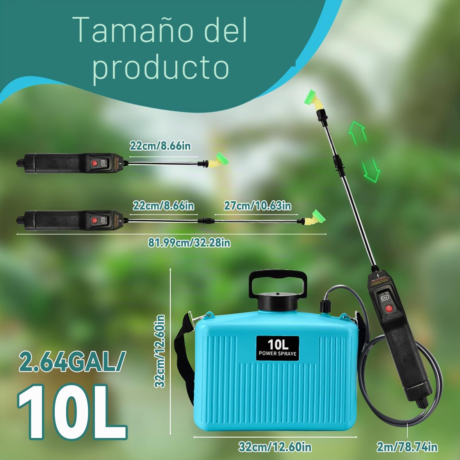 Pulverizador de mochila alimentado por batería de 10 L, mejorado con 4 boquillas de niebla, mango recargable por USB, varita retráctil, pulverizador de agua portátil
