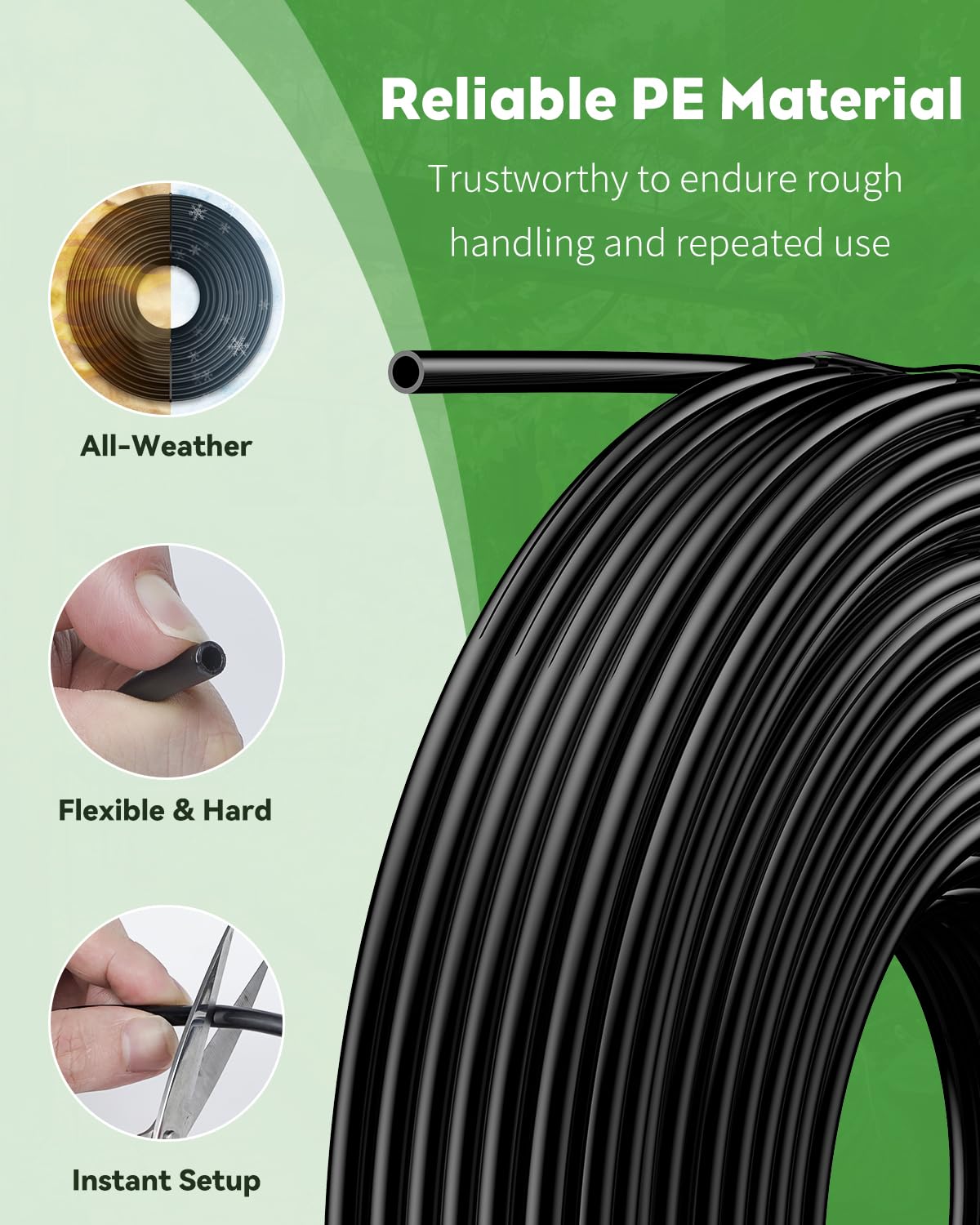 Pawfly 61 M Tubo de riego por goteo, 4-6 mm Tubería de distribución para sistema de riego, Línea de Micro PE negro, Rollo de manguera para jardín, Pieza de riego por goteo