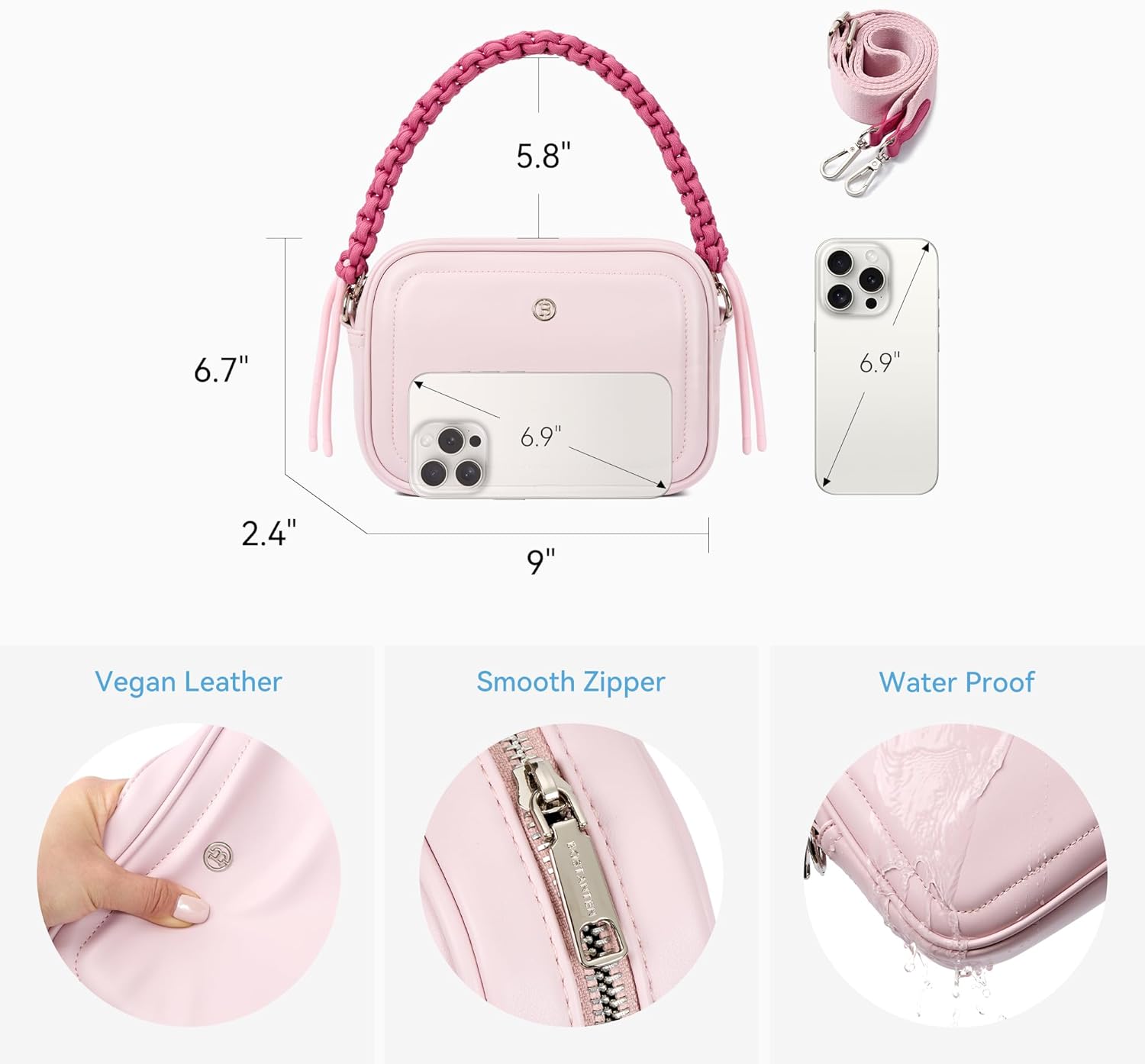 BOSTANTEN Small Crossbody Bags for Women Vegan Leather Shoulder Purses Trendy Small Handbags with Paracord Strap - Image 5