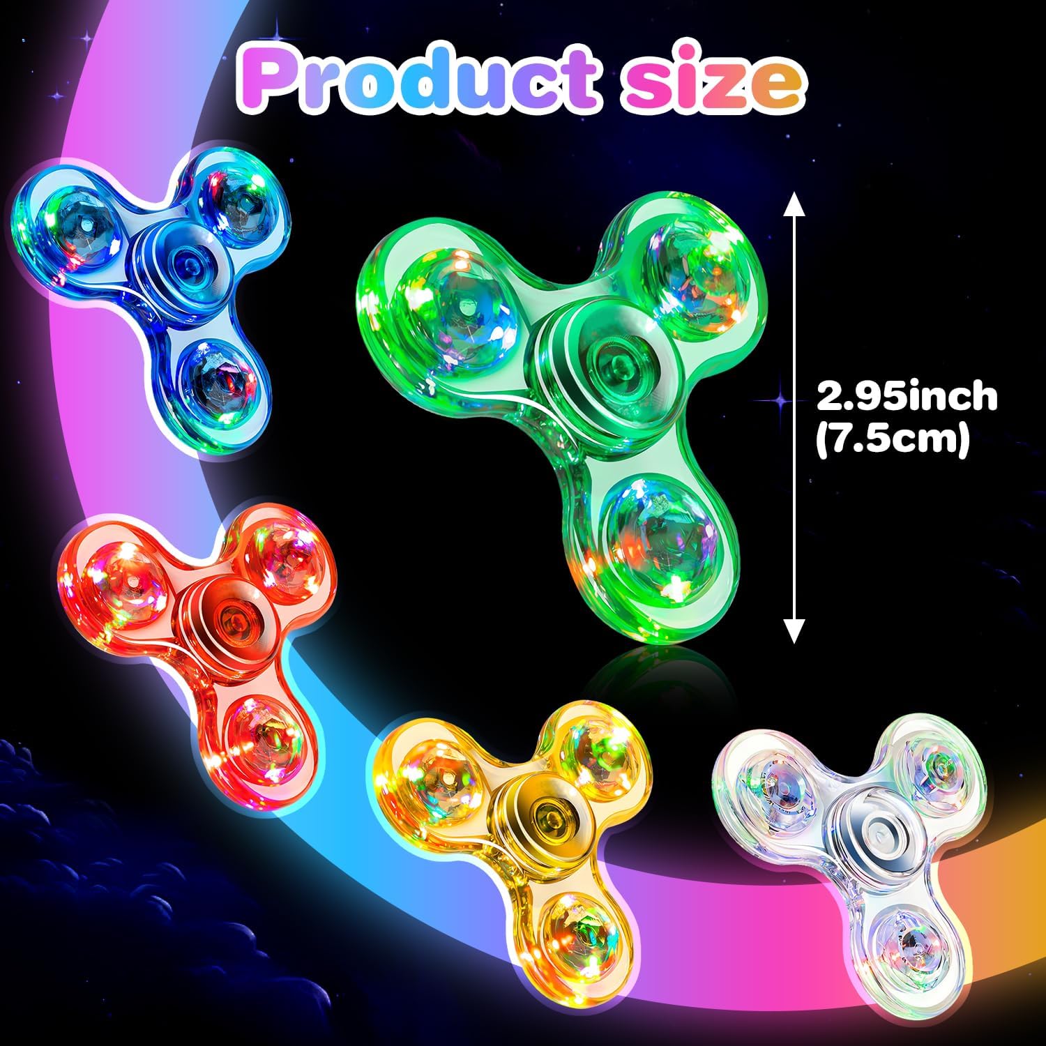 FIGROL 5 Pack Fidget Spinner, Light Up Fidget Spinners for Kids-Glow in The Dark Fidget Toy Party Favors Goodie Bag Stuffers Classroom Prizes - Image 4