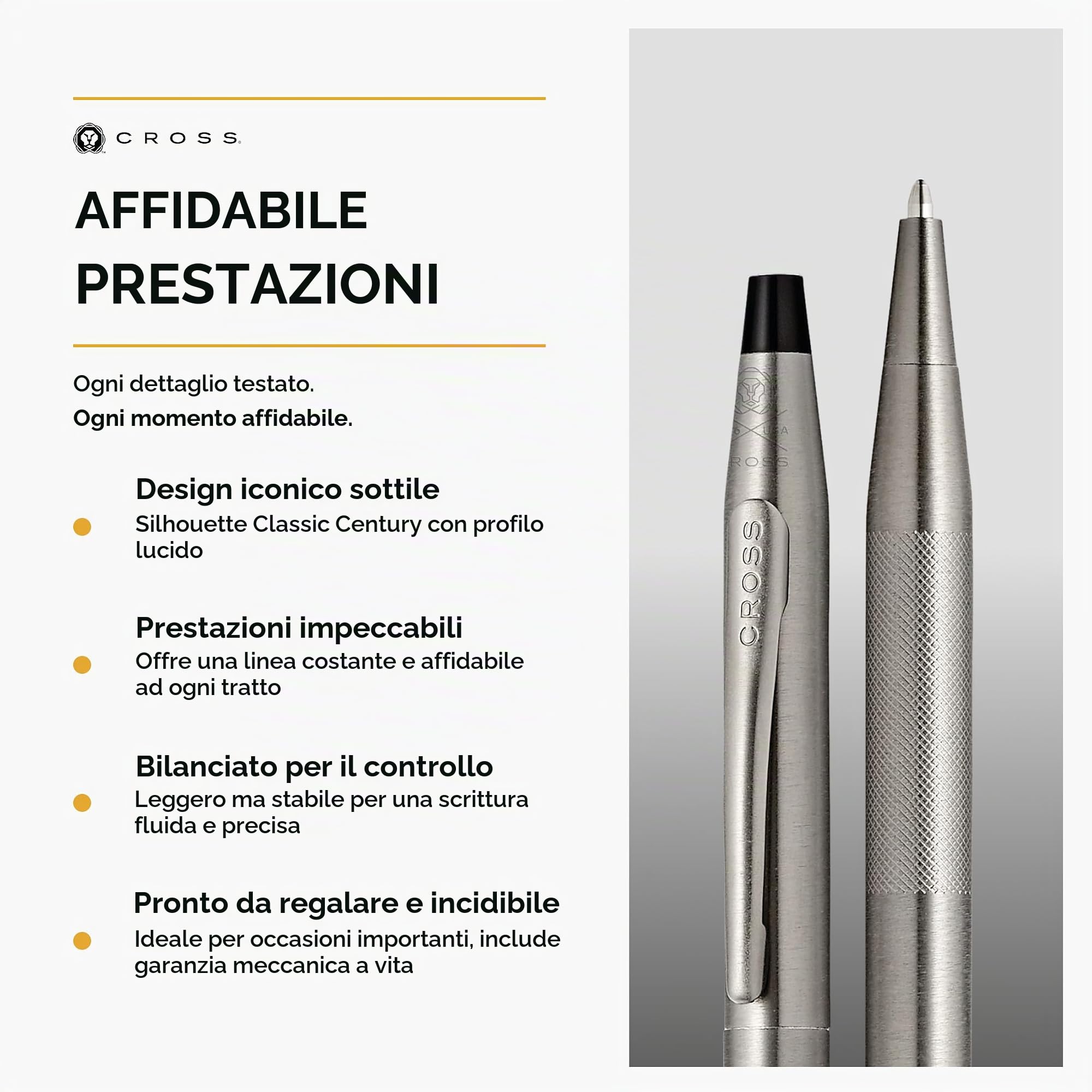 Cross Classic Century - Penna a sfera (tratto M, colore inchiostro: nero, ricaricabile, con confezione regalo premium, colore: Grigio titanio