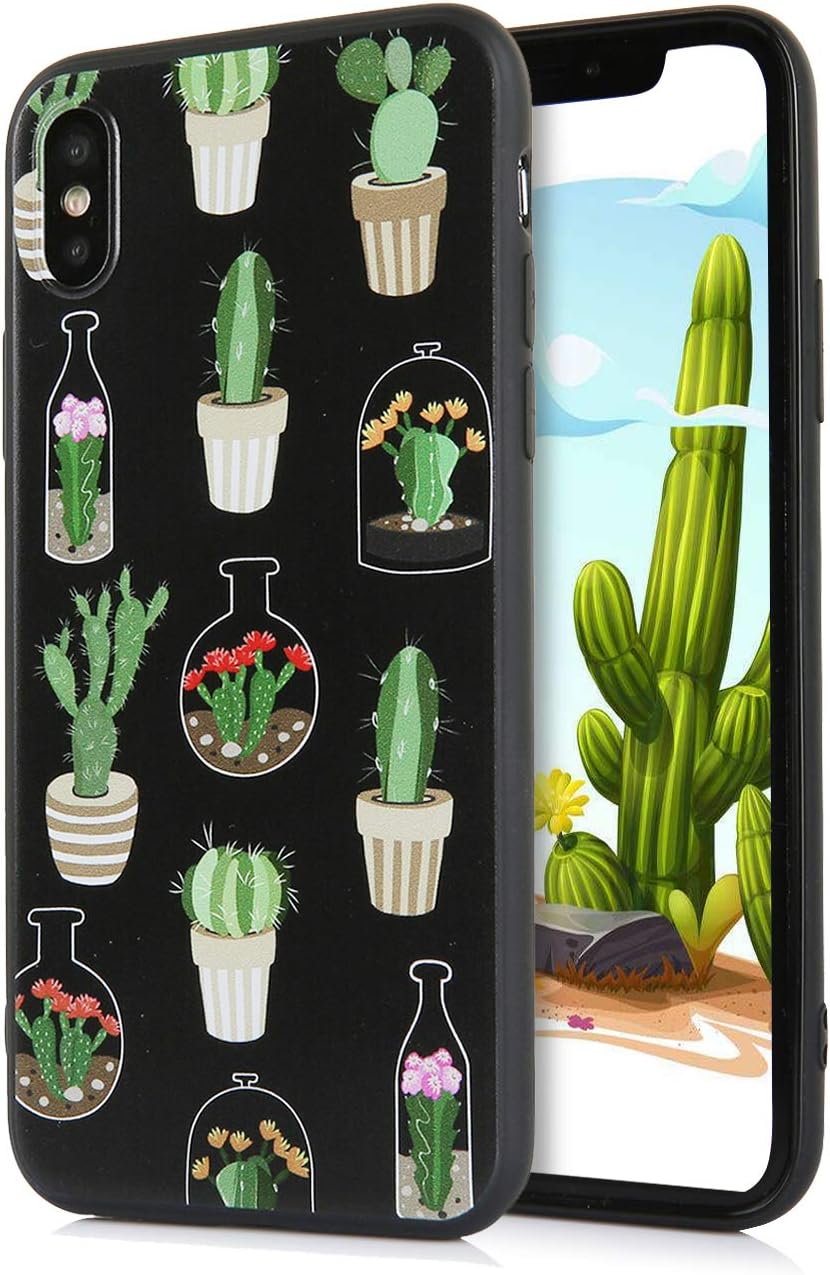 Zeronal Black Cactus iPhone XR Case Green Cacti iPhone XR Covers, Lightweight Flexible TPU Phone Cover with Full Protection Anti-Scratch Shock Absorption for iPhone XR (6.1") - Cute Cactus